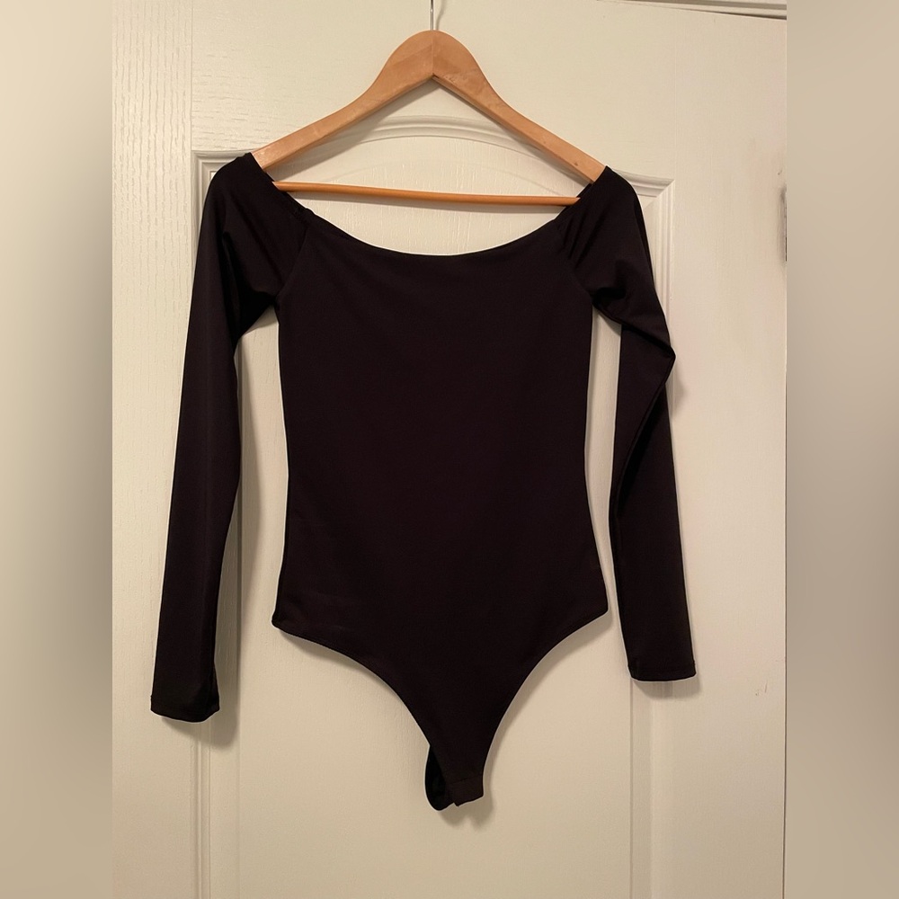 Black Off-the-Shoulder Long Sleeve Bodysuit